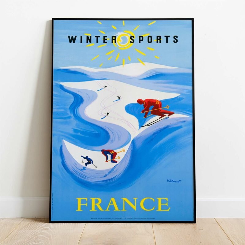 Bernard Villemot WINTER SPORTS FRANCE (1954) Vintage Travel Poster