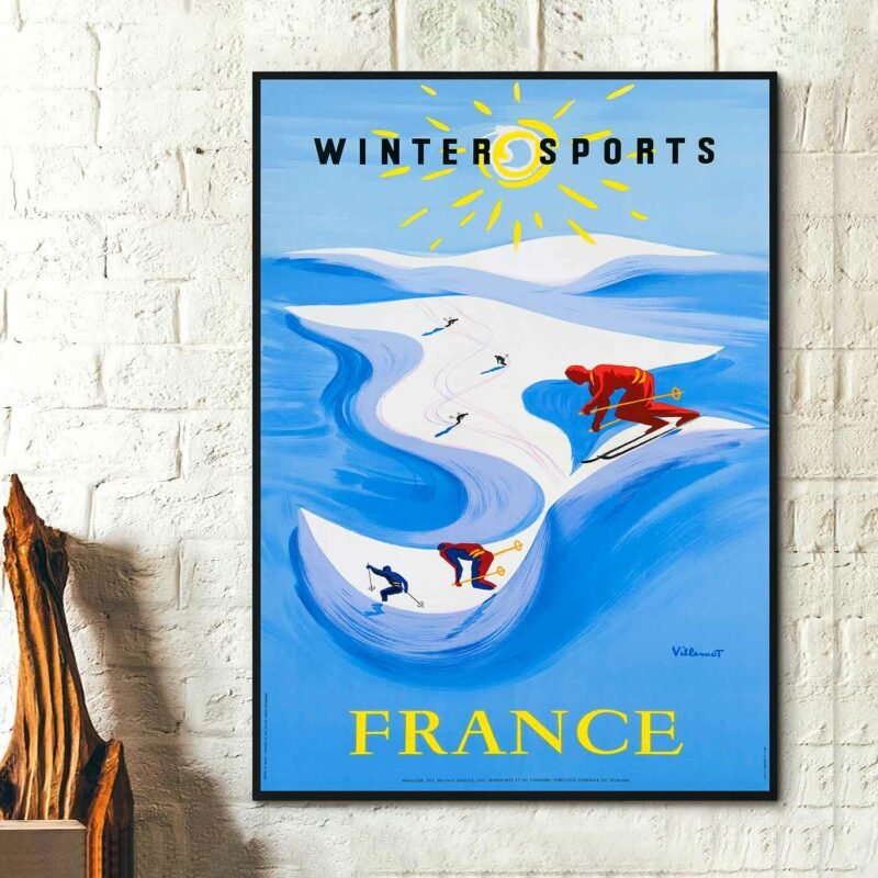 Bernard Villemot WINTER SPORTS FRANCE (1954) Vintage Travel Posters