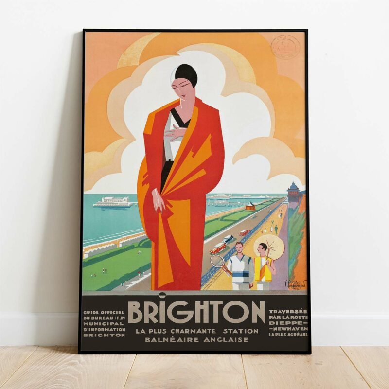 Brighton Prom Art Deco Woman Vintage Travel Poster