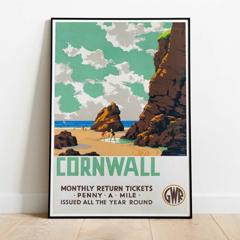 Cornwall Penny a Mile Vintage GWR Travel Poster by Leonard Cusden