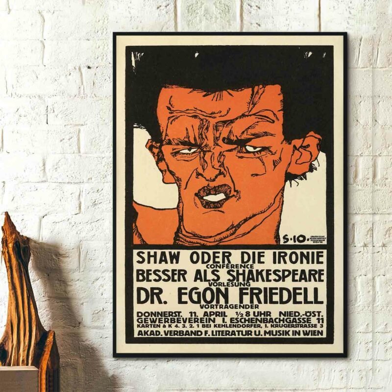 Advertising poster for the lecture by Dr. Egon Friedell “Shaw or Irony 1910