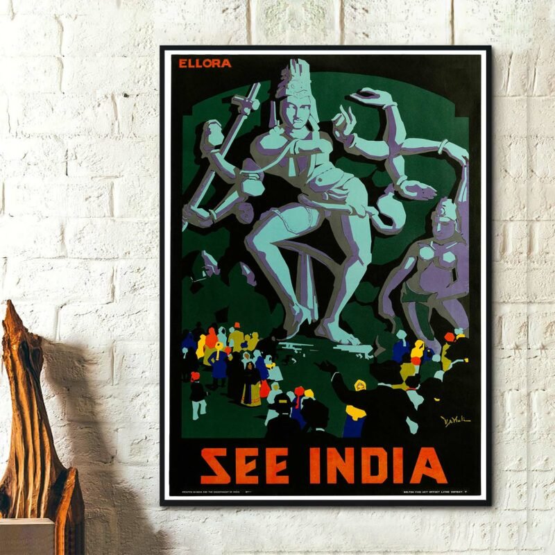 Ellora See India Vintage Travel Poster