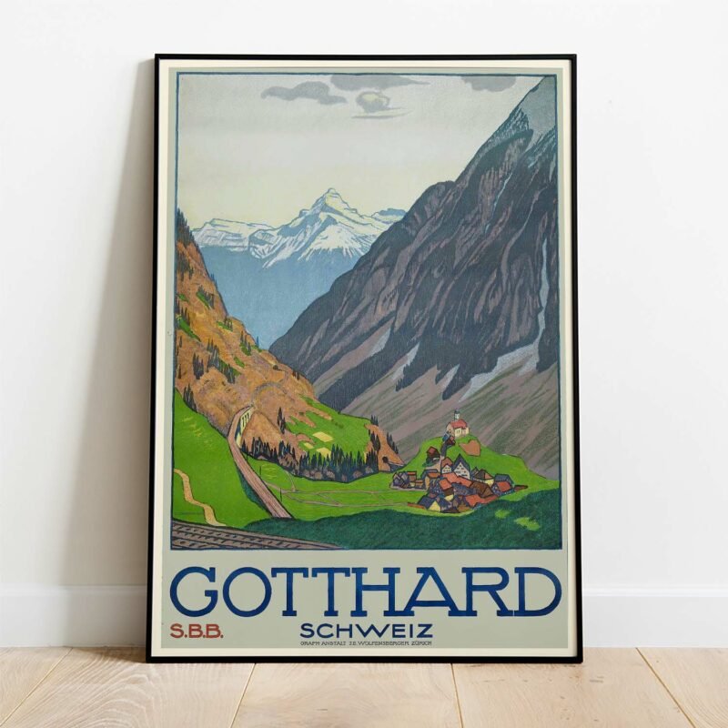 Gotthard-Schweiz Vintage Travel Poster