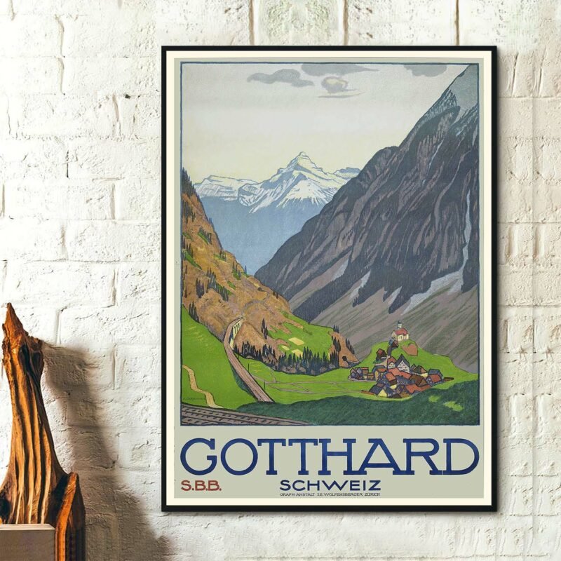 Gotthard-Schweiz Vintage Travel Poster
