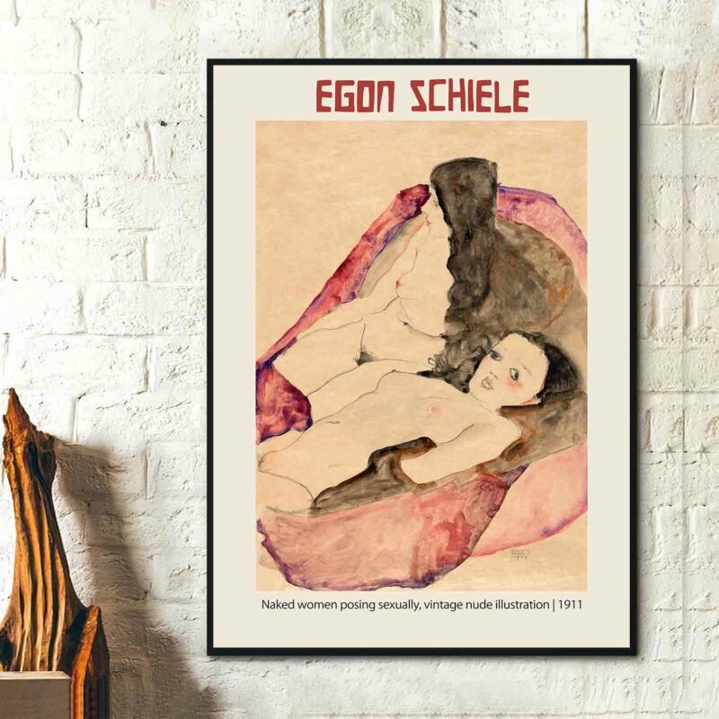 Naked women posing sexually, vintage nude illustration 1911 Poster